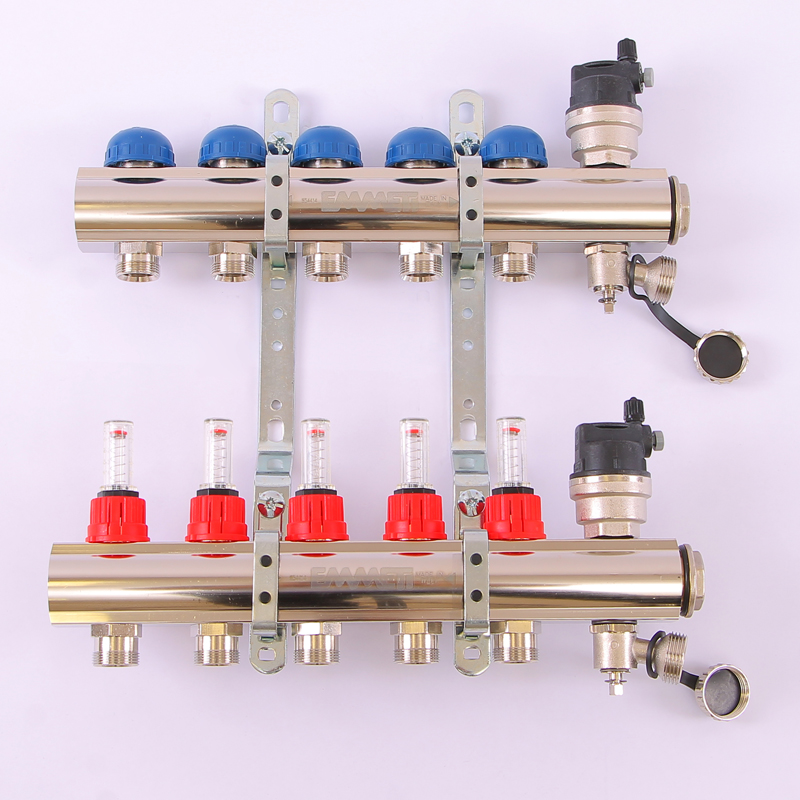 Коллекторная группа TOPWAY с термостатическими вентилями и расходомерами с метрической резьбой EMMETI 1"xM24x19 5 выходов 01298186