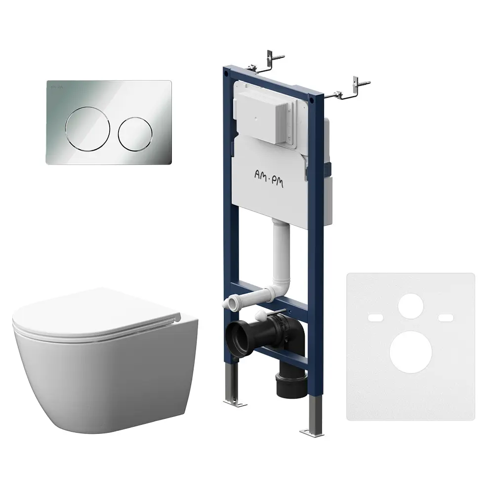 Комплект инсталляция с унитазом AM.PM Pulse Flash Clean IS80151.9P1702, с микролифтом, клавиша цвет хром 89343094 STLM-2091763 - Вид №1
