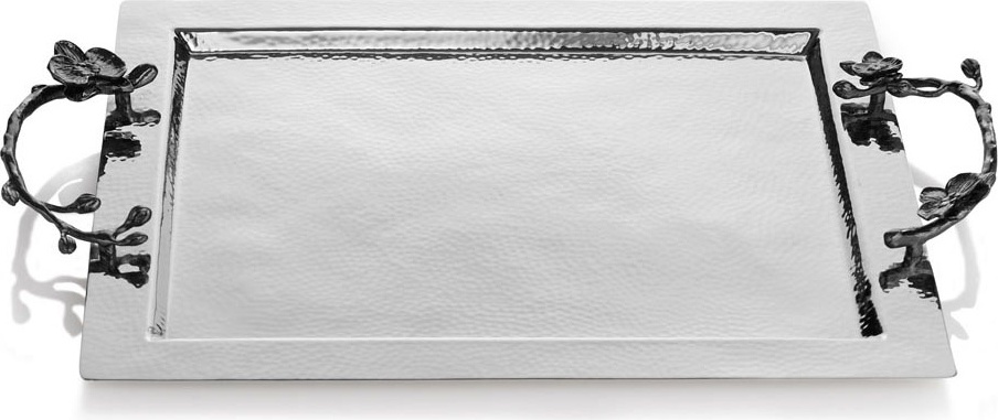10569969 Michael Aram Поднос прямоугольный с ручками Michael Aram Чёрная орхидея 46x31см (серебрист.) Сталь нержавеющая 