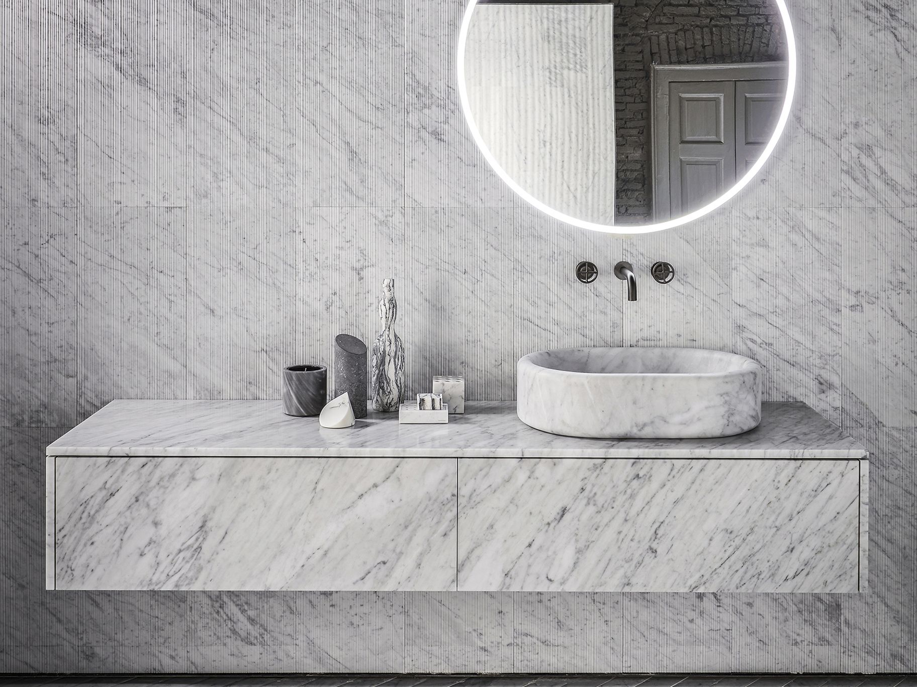 Мраморный секционный подвесной умывальник с ящиками Salvatori Balnea ARCH-00043066