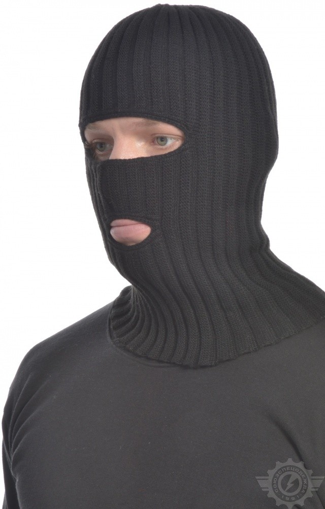 59725 Шлем-маска трикотажная с прорезями черная  Головные уборы  размер Спецодежда  - Вид №2
