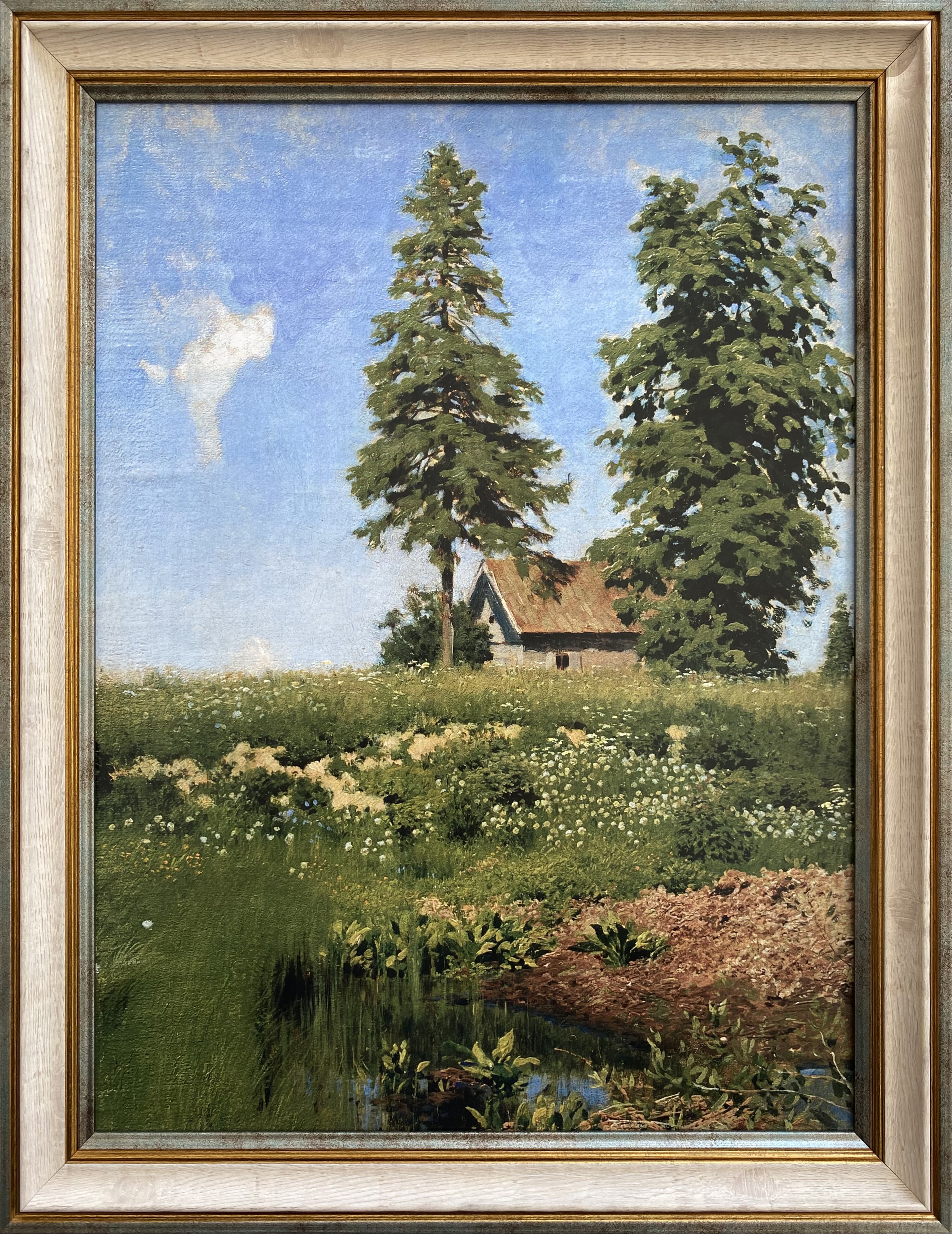 91071683 Репродукция картины И.И. Левитана "Избушка на лугу" 43x34 см STLM-0468698 ЦИ АДАМАНТ