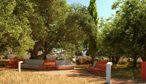 Стальная изогнутая скамья со спинкой