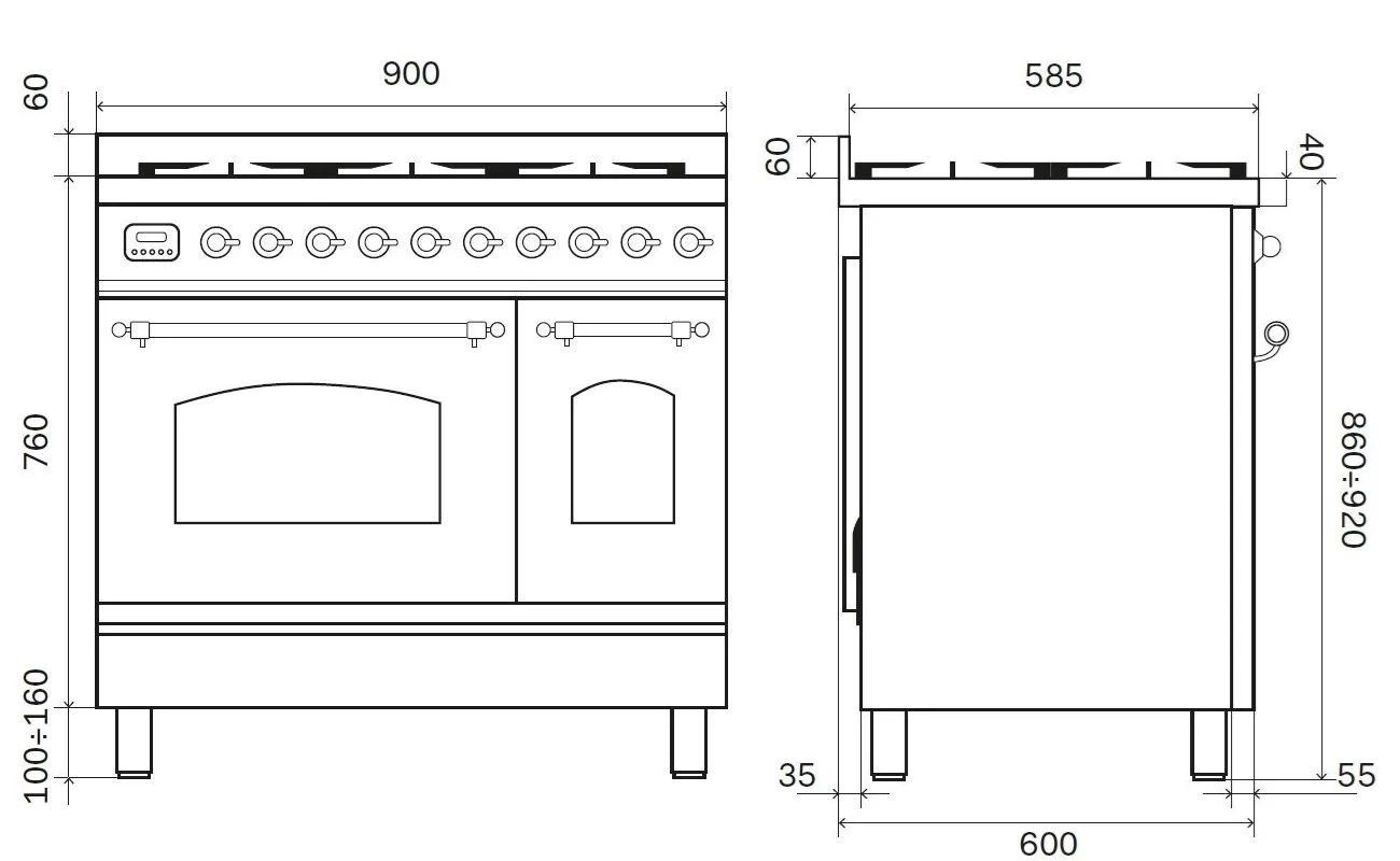 Стальная отдельно стоящая кухня с индукционной плитой Ilve Nostalgie ARCH-00030700 - Вид №2