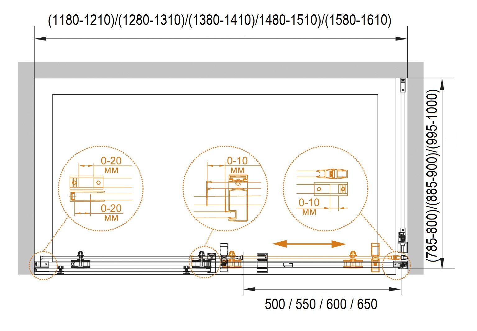 Душевой уголок CEZARES STYLUS-O-M-AH-1-160/100-C-Cr - Вид №7