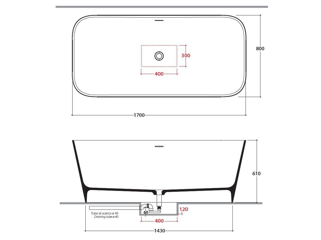 Прямоугольная ванна в центре комнаты в твердой поверхности Ceramica Globo CANDELA ARCH-00118679 - Вид №2