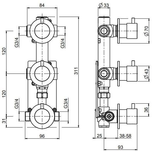 Quadrodesign Встраиваемый смеситель для душа на 3 отверстия Ottavo sun-id-1375614 - Вид №2