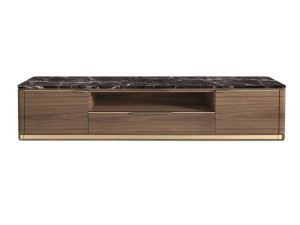 Деревянный и мраморный шкаф для телевизора с выдвижными ящиками и распашными дверцами