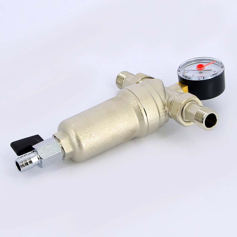 Фильтр промывной с манометром, с разъемными соединениями, латунной колбой TIEMME 1/2" 3130001 - Вид №1