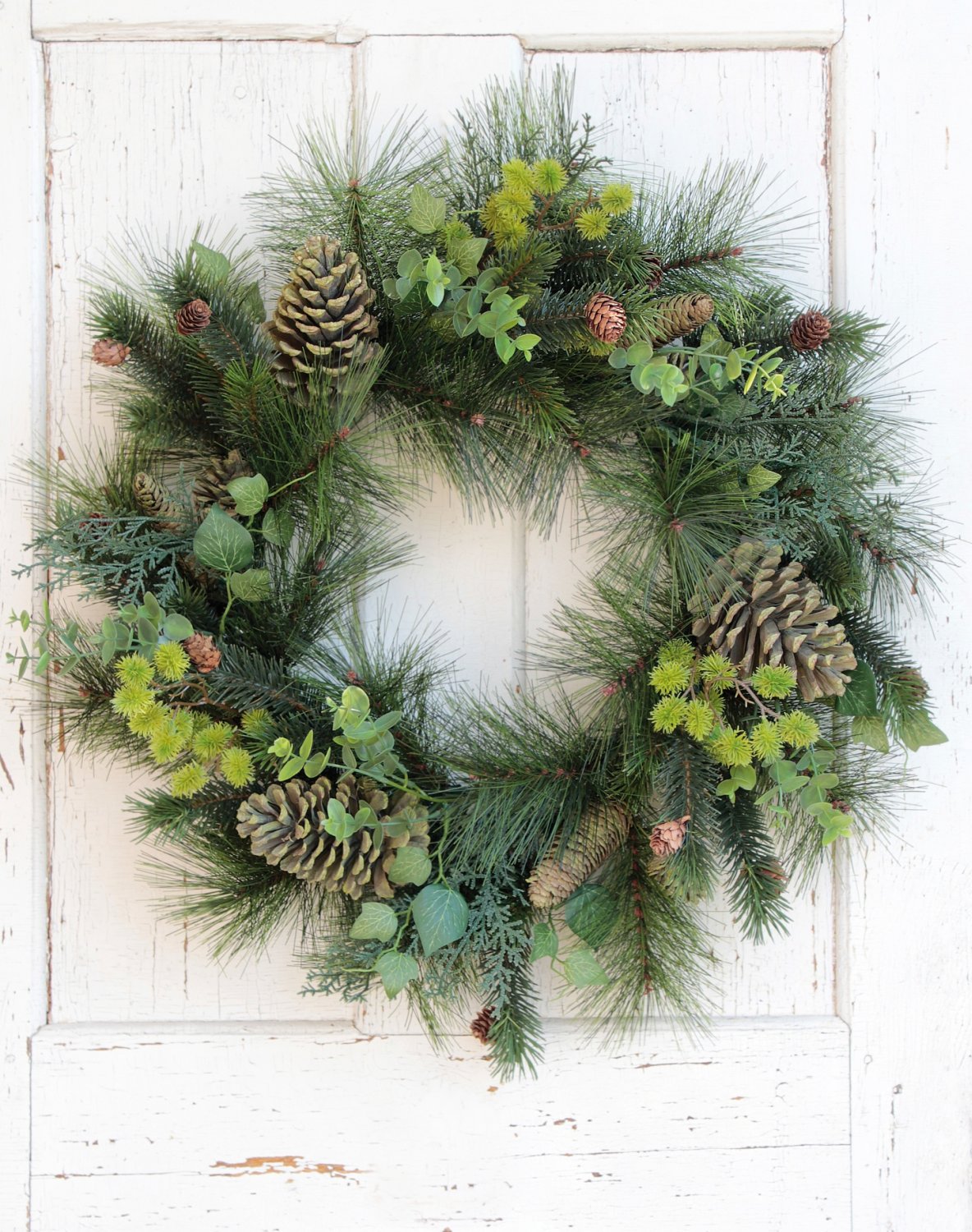 1700 883 a3 Рождественский венок имитационный, смешанный, с шишками, Ø 60 см, зеленый H-andreas 