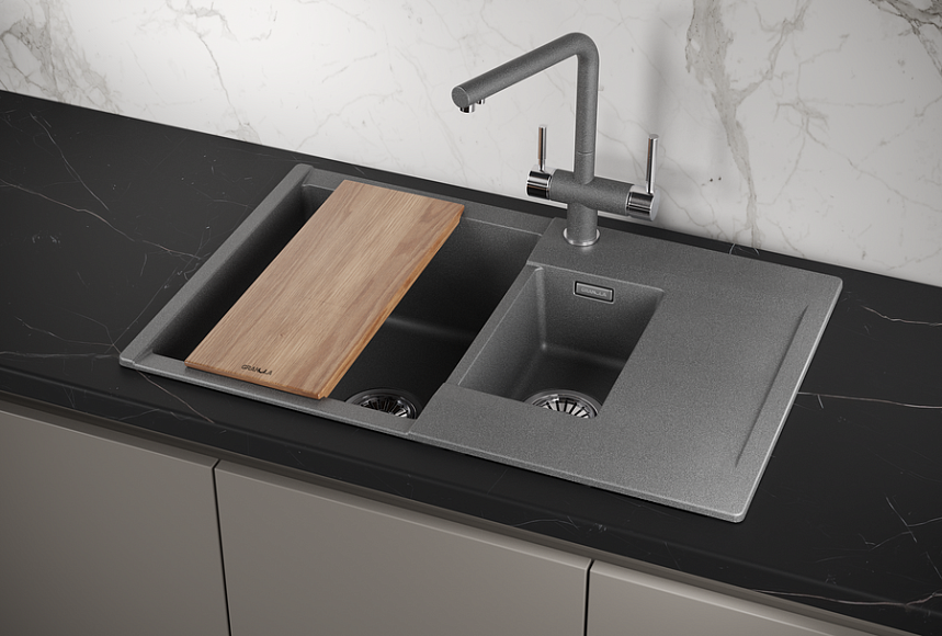 ES-7808, ГРАФИТ, кухонная мойка, кварц, ESTETICA GRANULA 7808-ST285