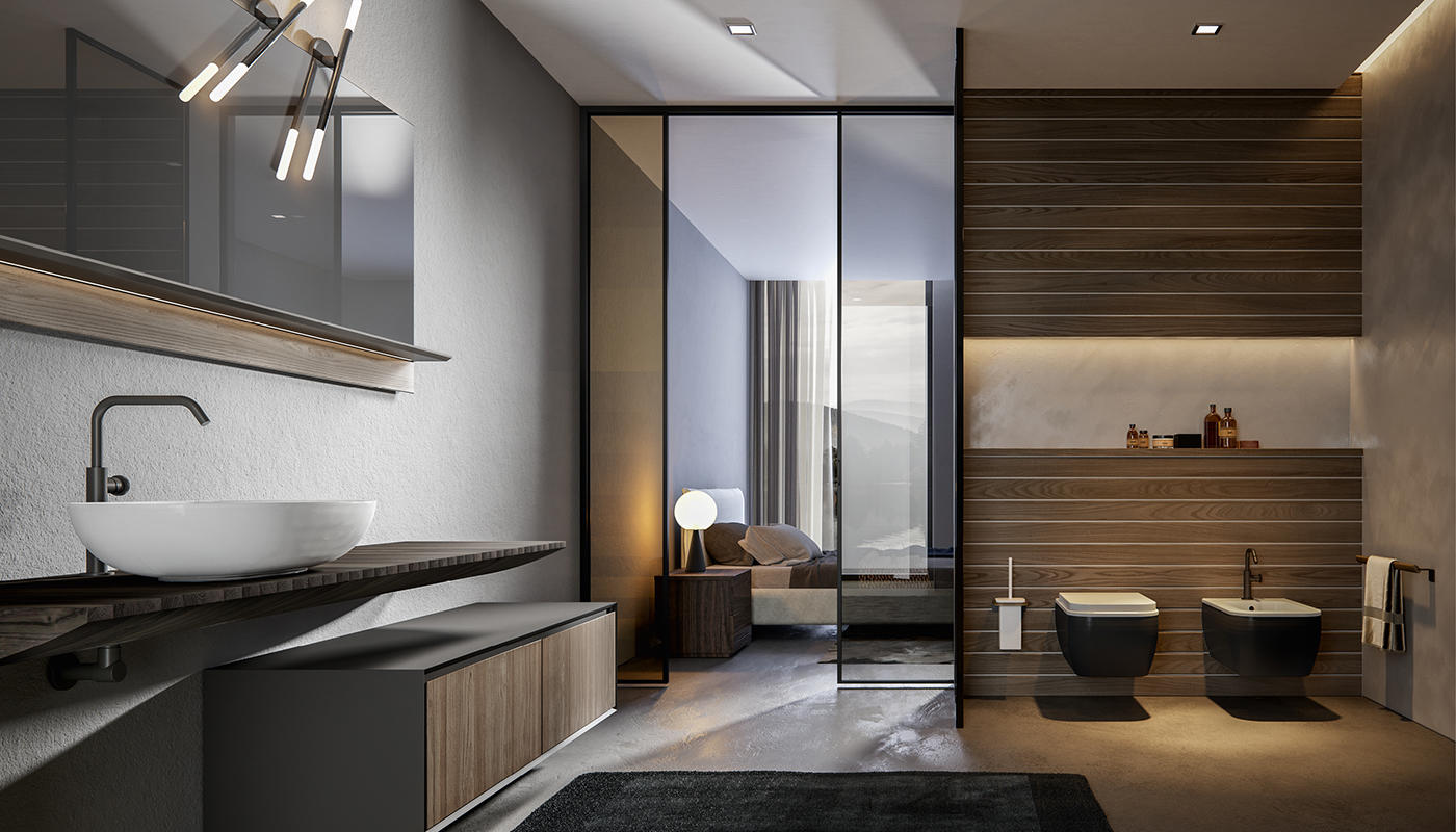 ED-ST33 Edone Зеркало и буазери со встроенной полкой СО ВСТРОЕННОЙ ПОЛКОЙ в лакированной МДФ и нижней панели выс. 10 см  - Вид №3