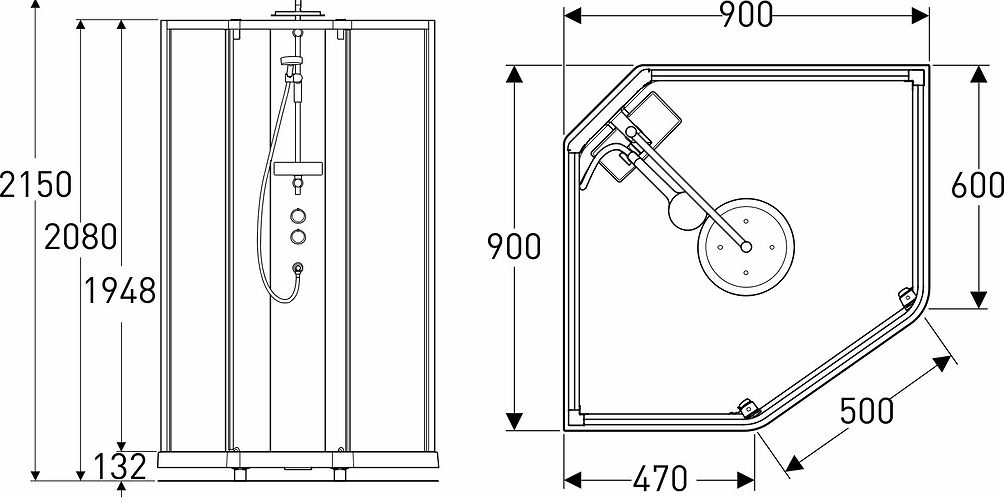 558.901.00.1 IDO Showerama 10-5 900x900 Пятиугольный комфорт, Душевая кабина IDO Showerama в сборе пятиугольная, белые профили / прозрачное стекло, 900X900 мм  - Вид №1