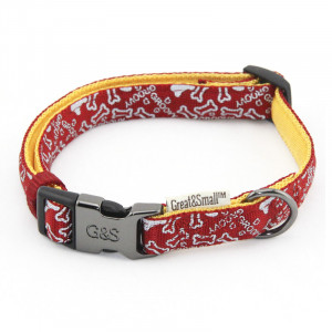 ПР0043550 Ошейник для собак с принтом косточки 20х350-550мм нейлон красный Great&Small