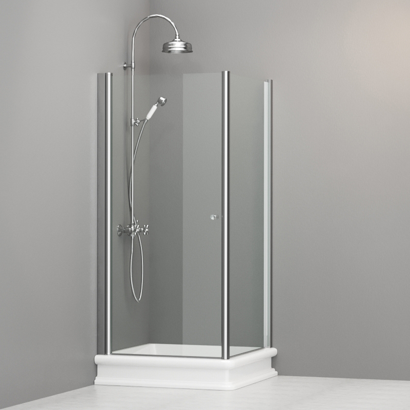9146T0 Душевая кабина DX с распашной дверью и фиксированной боковой частью для душевого поддона квадрат 90x90, цвет Хромированный Kerasan RETRO Италия 