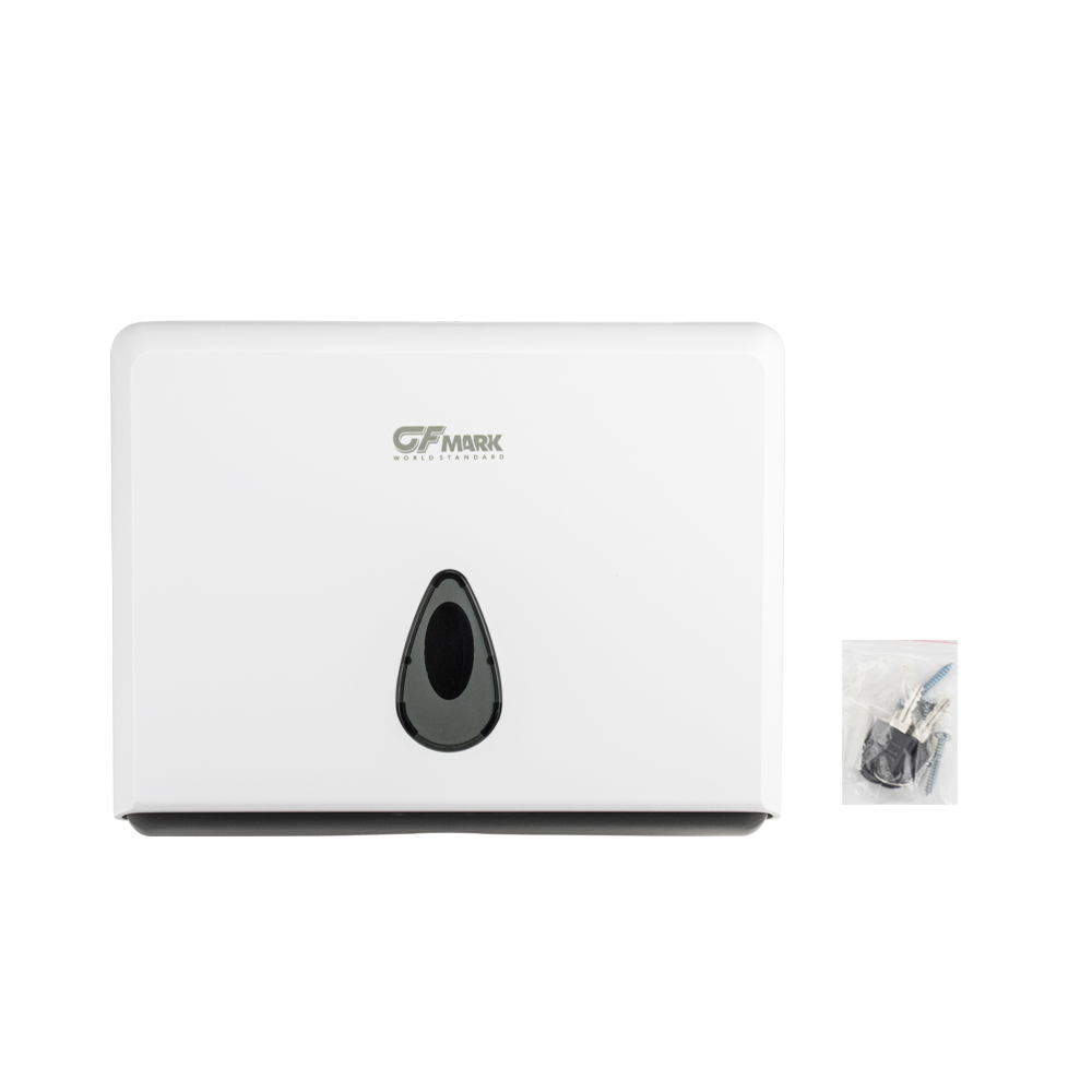GFmark - Диспенсер для бумажного полотенца, ЛИСТОВЫЕ, с ключом, БЕЛЫЙ, с ГЛАЗКОМ - капля, пластиковый Под Z и V салфетки, 2 пачки, код: 904  - Вид №6