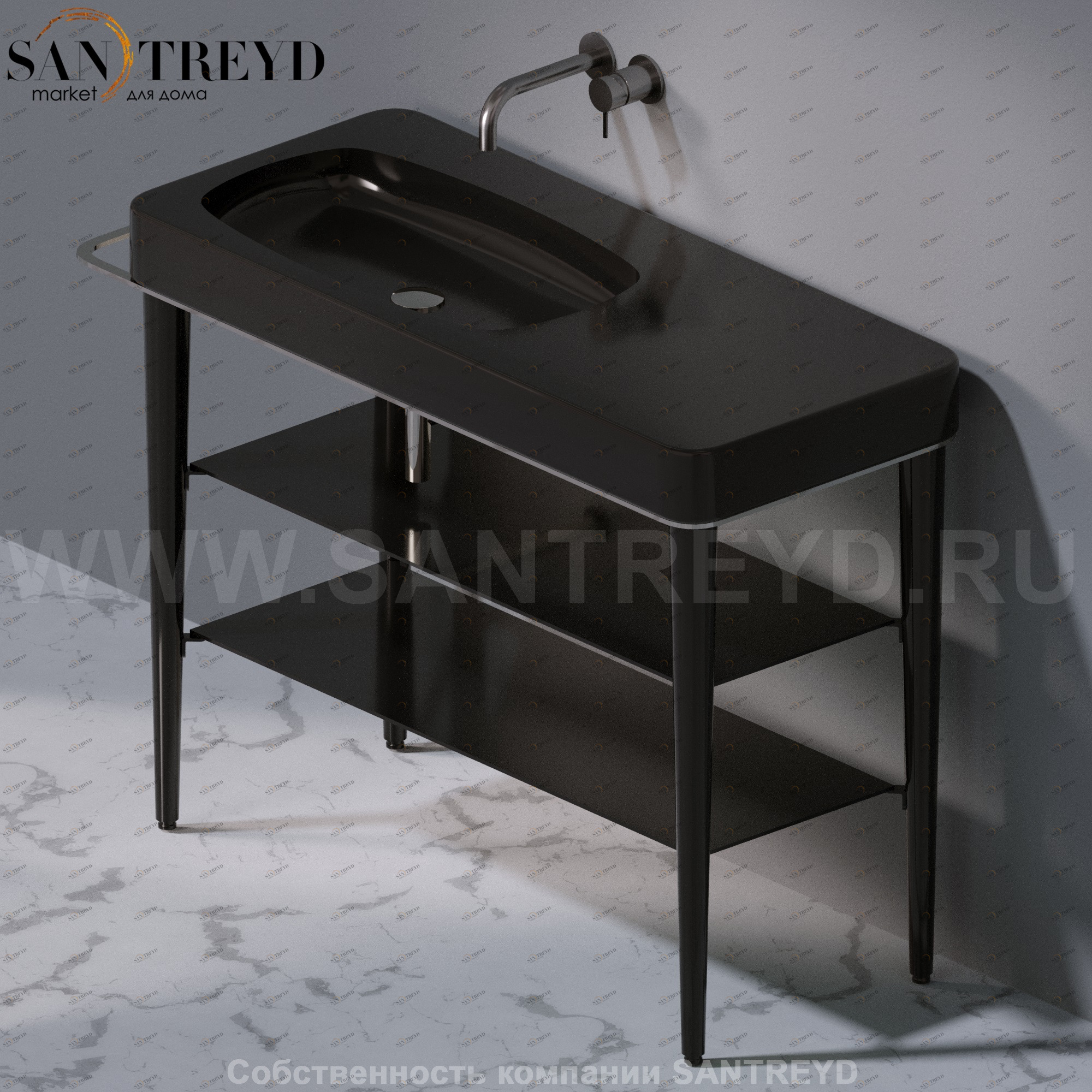 AeT ITALIA FUSION Консоль для раковины черная с держателем для полотенца и стеклянными полками C130.104 C130104