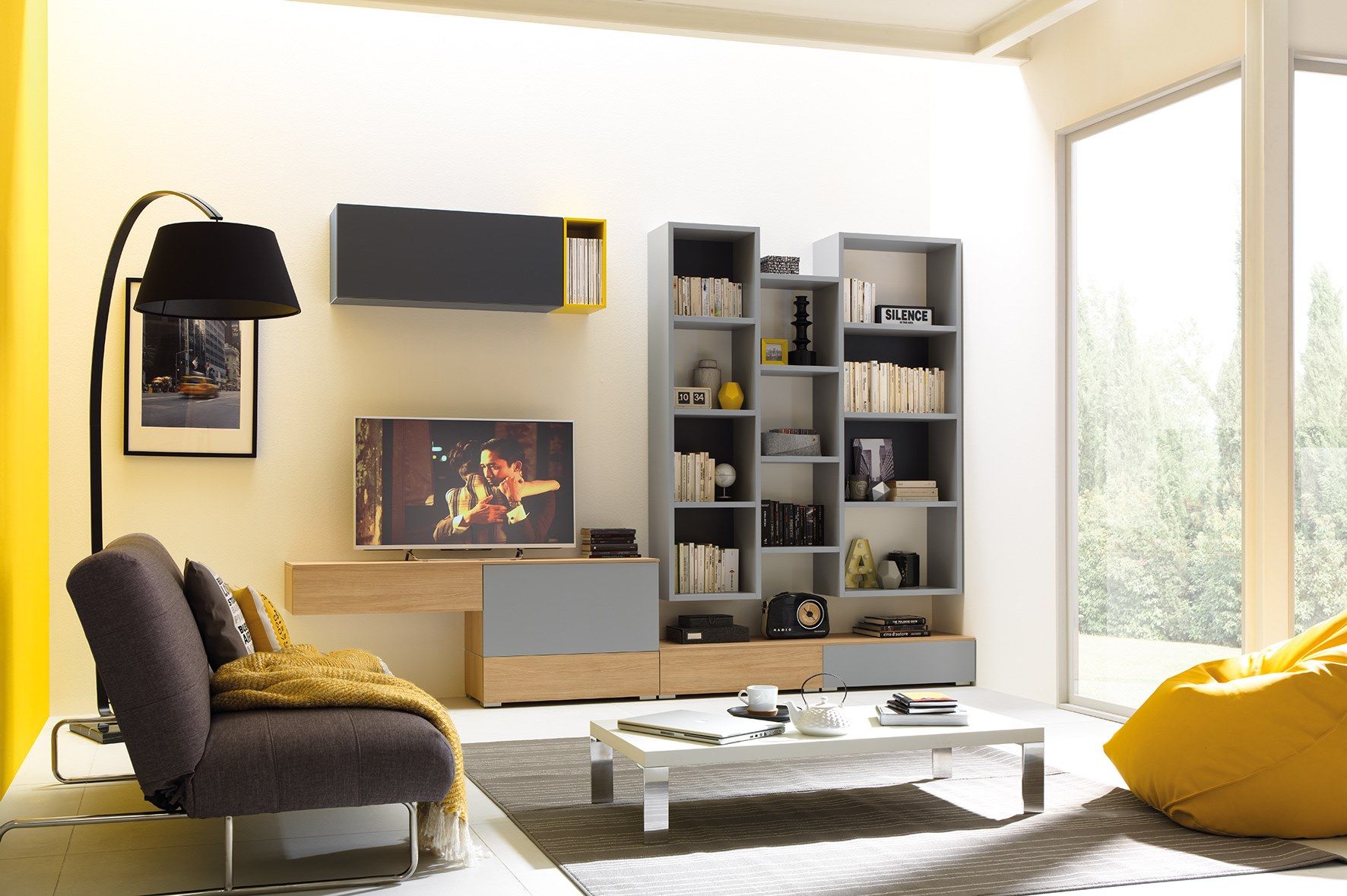 Оборудованная деревянная секционная стена с подставкой для телевизора Moretti Compact LV105 ARCH-00120118 - Вид №1