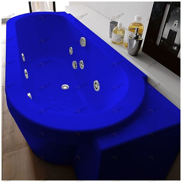 Ванна Gruppo treesse Playa V8187-SX-SI синяя с гидромассажем овальная угловая пристенная левая STDV8187SXSI