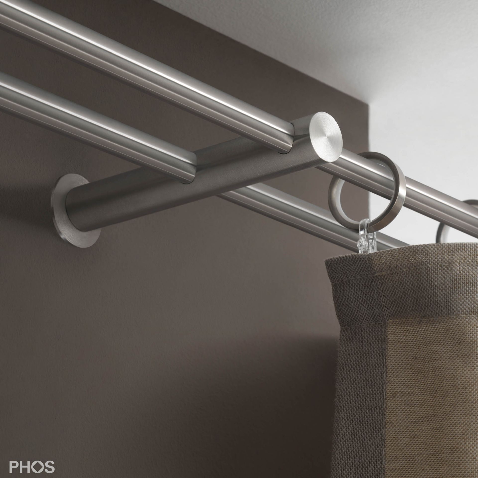 VS20-140ED2200 Комплект карнизов: двуствольный 220 см с 2 концевыми кронштейнами и 1 кронштейном в качестве средней опоры PHOS  - Вид №2