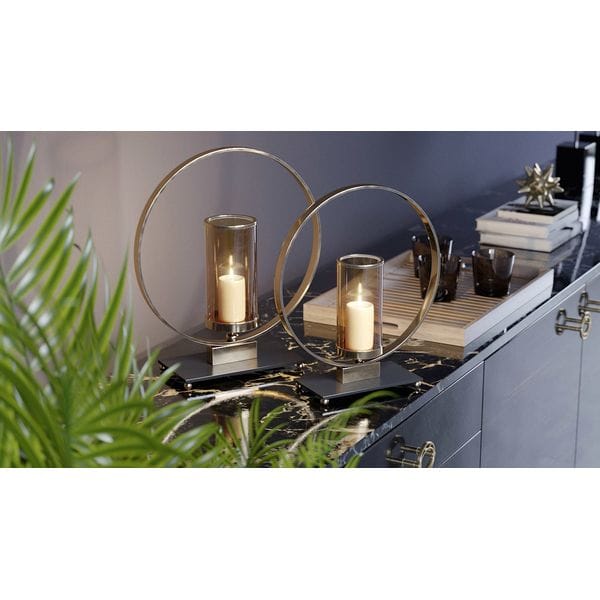 Подсвечник стеклянный золотистый с металлическим кольцом Orbita UNICO  255472 Золото  - Вид №1