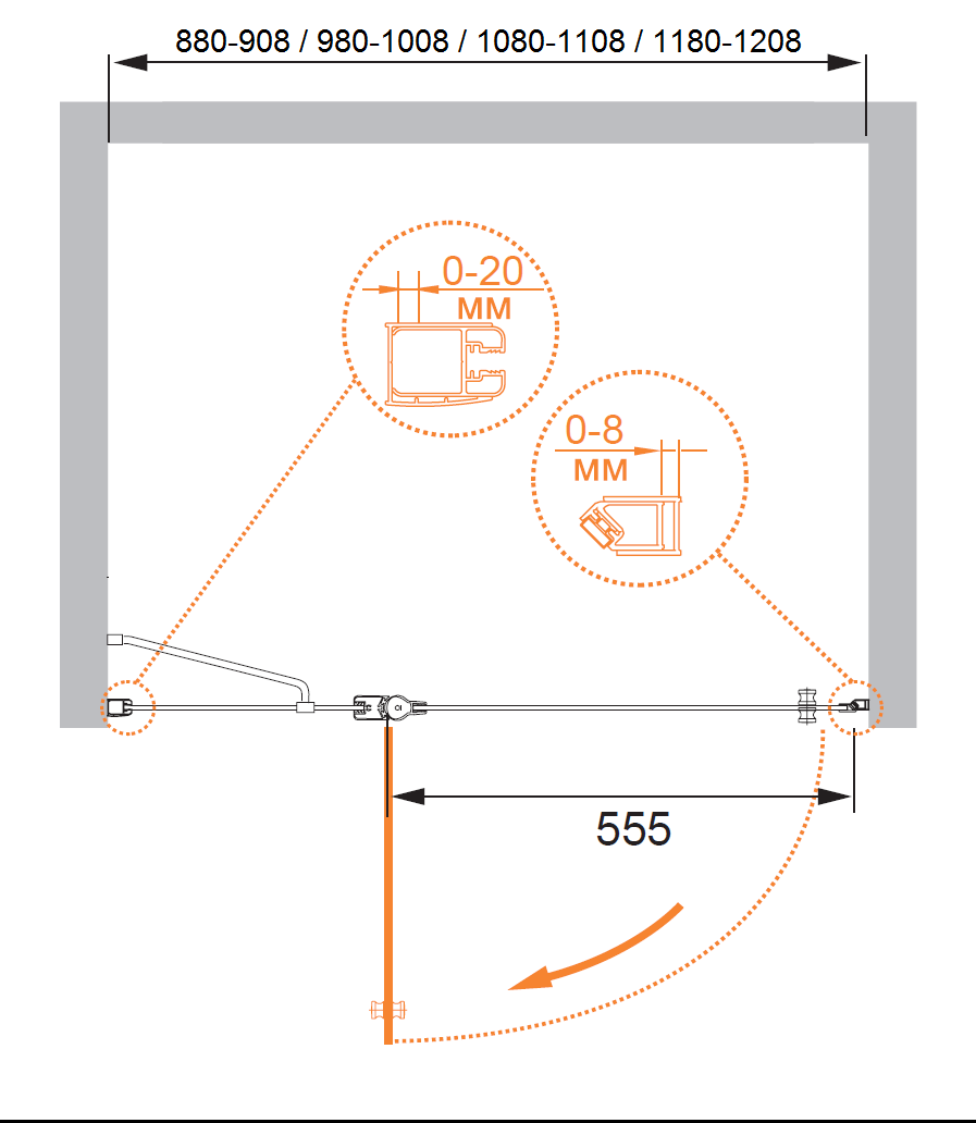 Душевая дверь в нишу CEZARES ELENA-W-B-12-90-C-Cr - Вид №4