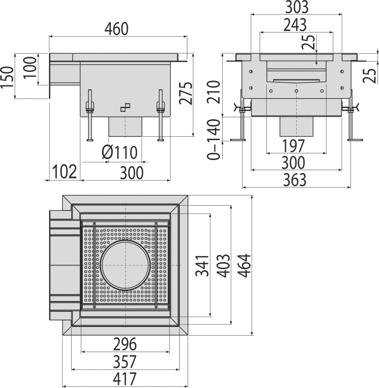 Промышленный сливной трап с коробчатым выпуском из нержавеющей стали AISI 316L ALCAPLAST APR11251 - Вид №2