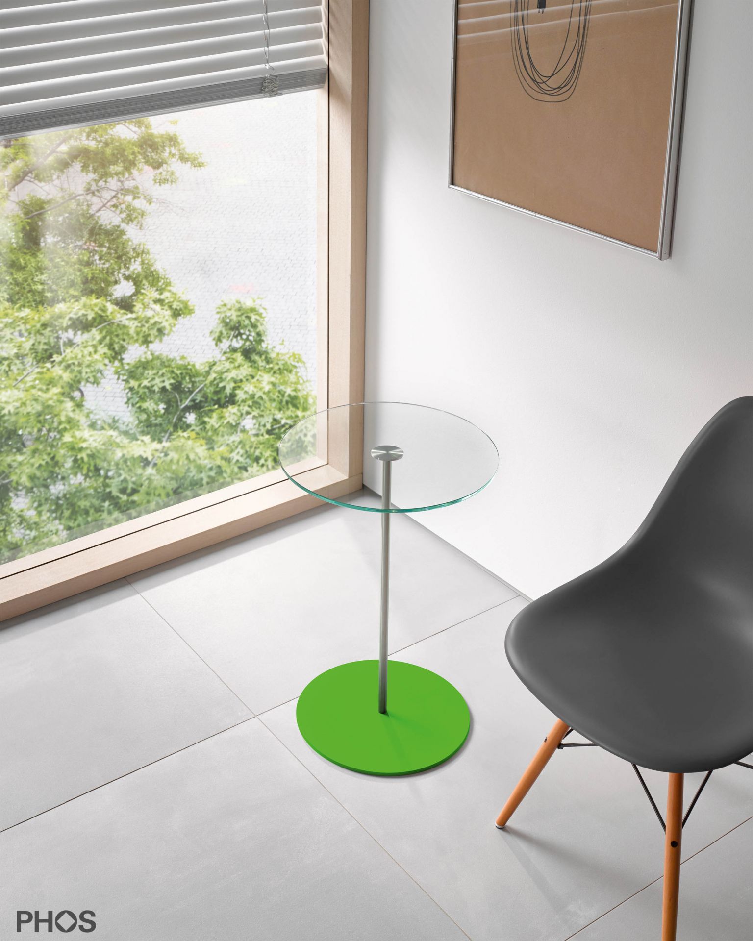 BT600G-BPGr Приставной столик со стеклянной полкой, высота 60 см, основание: зеленое PHOS  - Вид №1