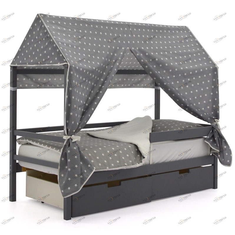 Крыша для кровати-домика текстильная Svogen звезды, фон графит БЕЛЬМАРКО  00-3833095 Серый Santreyd 
