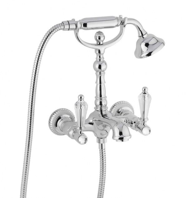 98011LCSWOR Смеситель The One с ручным душем для ванны. Прозрачные кристаллы Swarovski, цвет золото EMMEVI