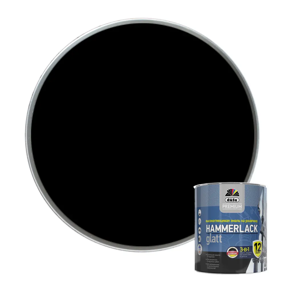 Эмаль по ржавчине 3 в 1 Dufa Hammerlack гладкая цвет черный 0.75 л STLM-2177851