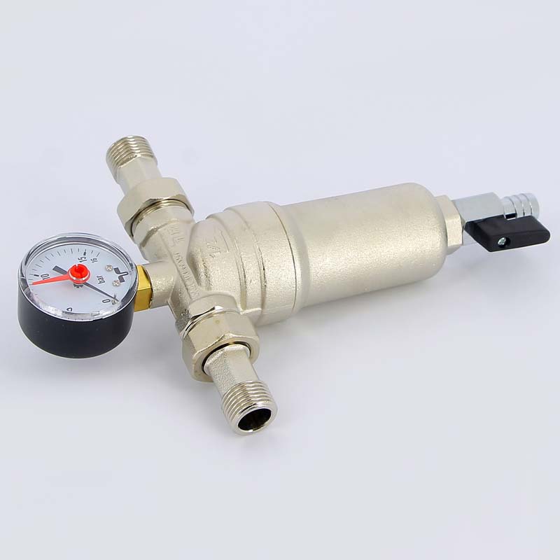 Фильтр промывной с манометром, с разъемными соединениями, латунной колбой TIEMME 1/2" 3130001 - Вид №3