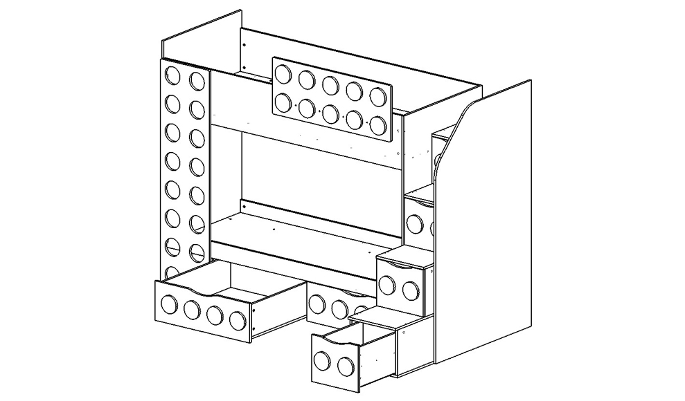 Кровать подростковая двухъярусная с 2 ящиками правая "Леголенд" МАНДАРИН ЛЕГОЛЕНД 178716 Разноцветный;белый;серый Santreyd  - Вид №4