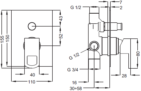 Встраиваемый однорычажный смеситель для душа с переключателем Cezares LEVICO-VDIM-01-Cr - Вид №1