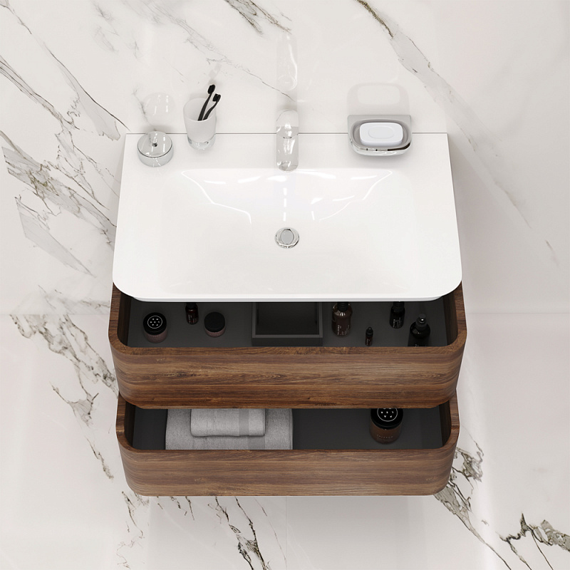 M30FHX0802NF База под раковину подвесная 80 см ящики орех текстурированная шт AM.PM Sensation - Вид №1