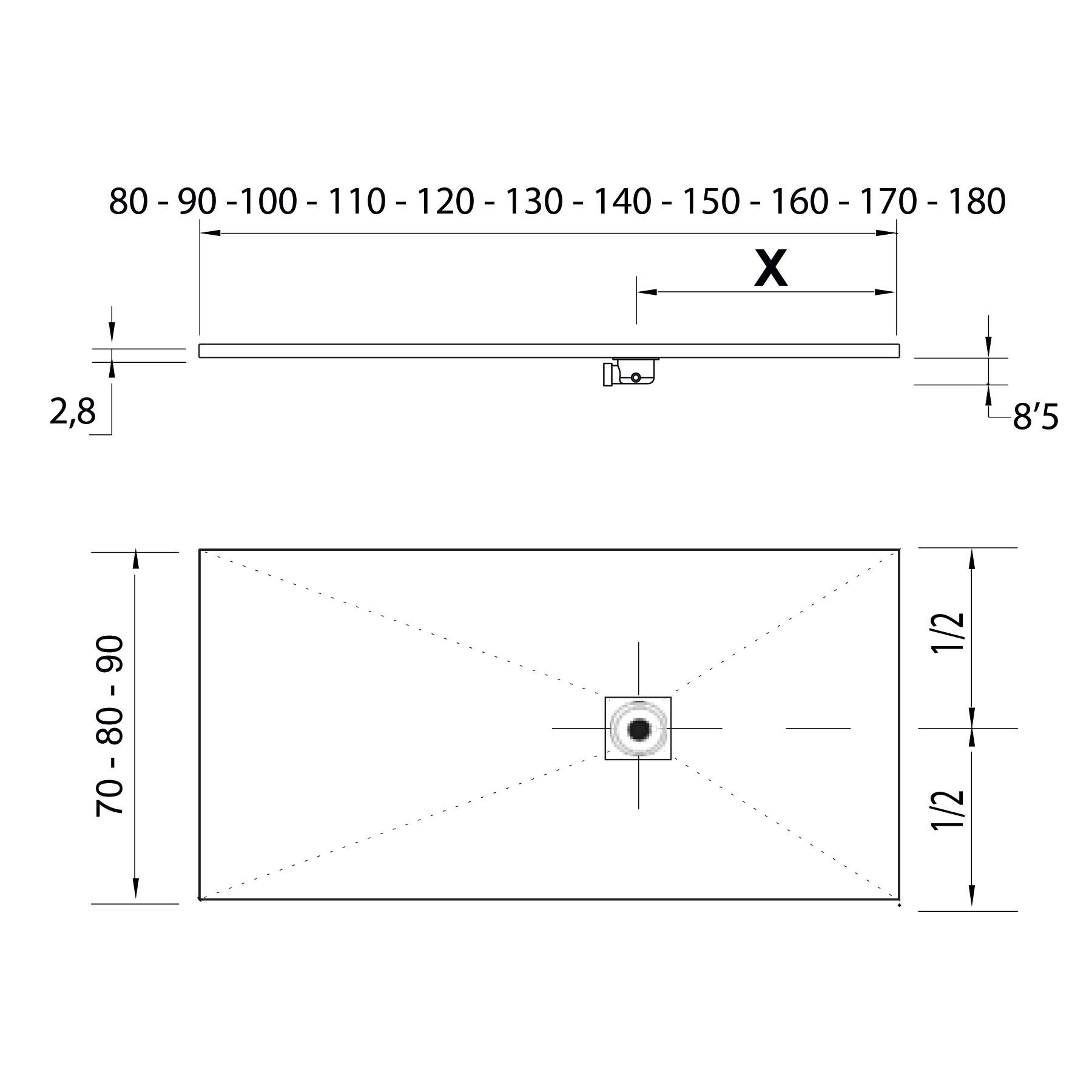 23656 SALGAR Поддон для душа RIOJA ANTHRACITE 700 x 1100 мм  - Вид №3