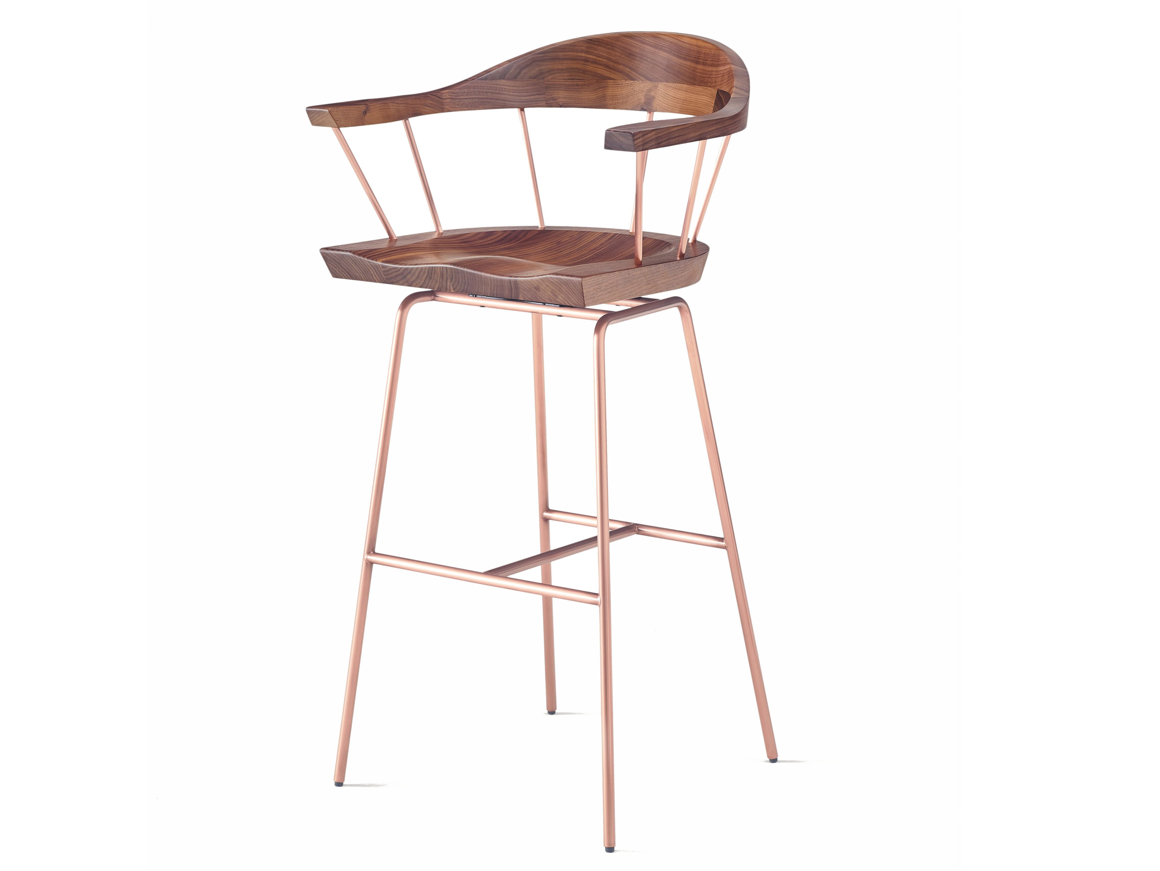 Высокий барный стул из стали и дерева с подлокотниками BassamFellows Spindle ARCH-00104076 - Вид №6