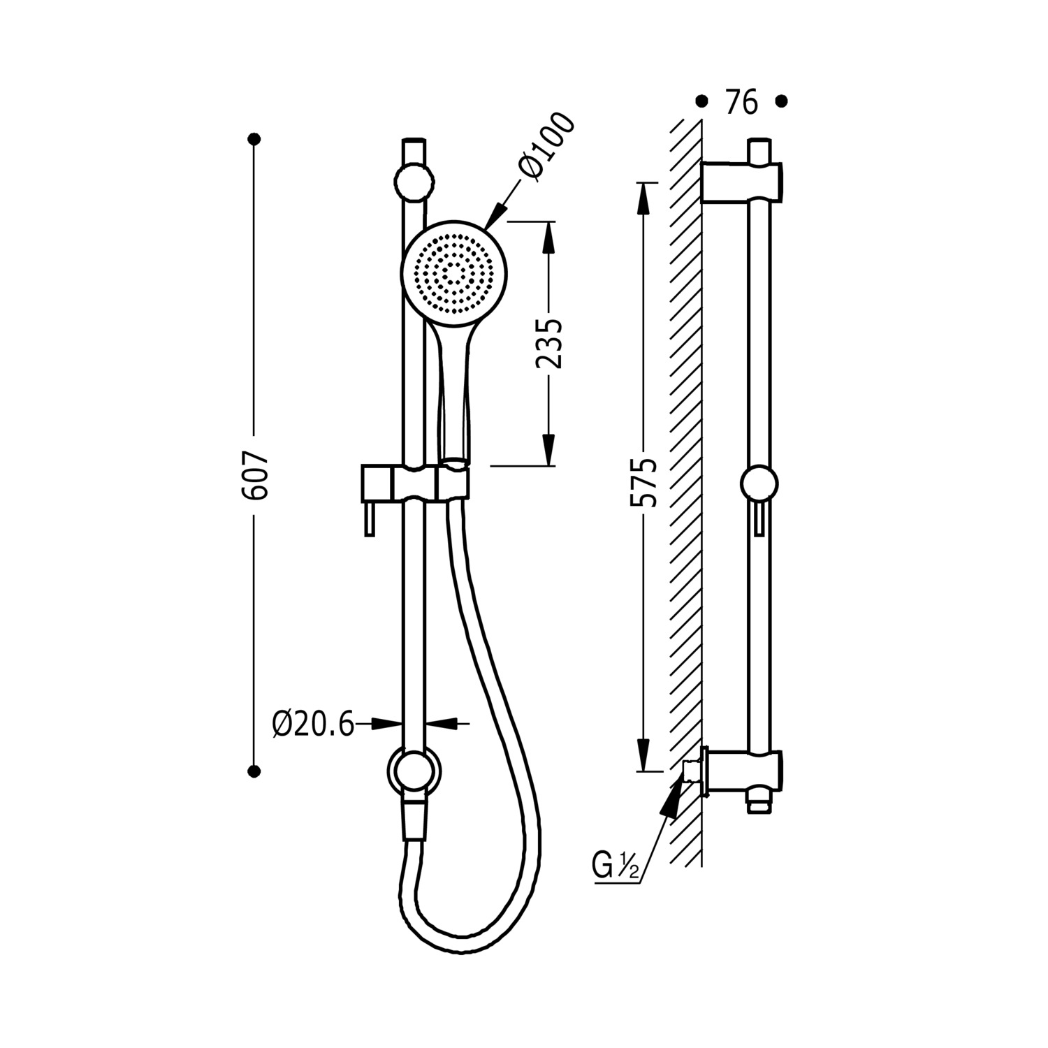 Комплект душевой планки с настенным водоснабжением-06193103 TRES Showers - Вид №1