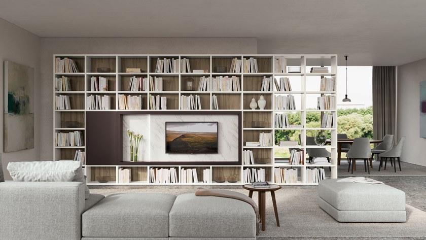 Febal Casa Открытый книжный шкаф из меламина с подставкой под телевизор sun-id-1428373 - Вид №1