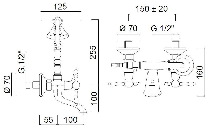 Rubinetteria Giulini Настенный комплект для ванны с ручным душем Classic revolution - praga F7500ce - Вид №1
