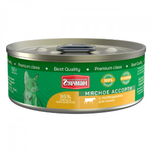 Т0055610*24 Корм для кошек Мясное ассорти потрошки конс.100г (упаковка - 24 шт) ЧЕТВЕРОНОГИЙ ГУРМАН