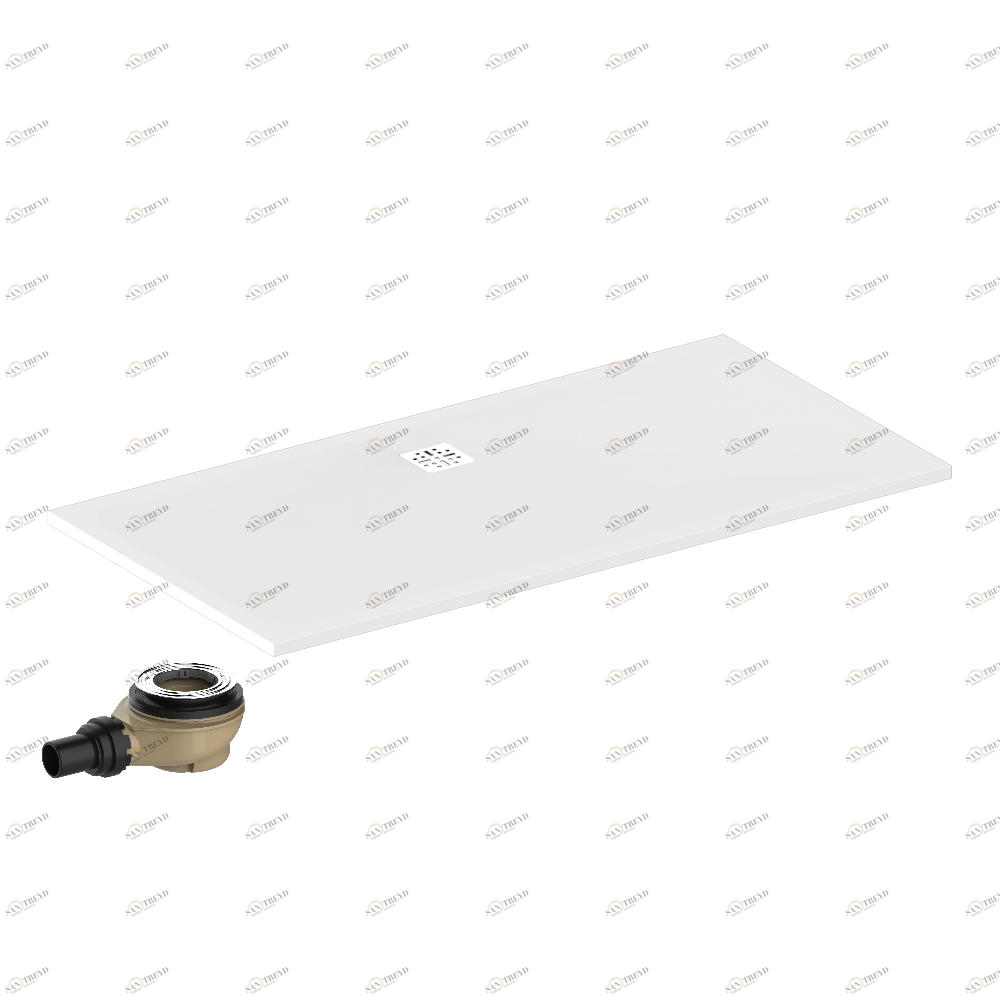 B15-R510 Душевой поддон POLLENSA 90 x 180 см, с выпуском и решеткой из матовой нержавеющей стали Thg-paris Поддоны Матовый белый 