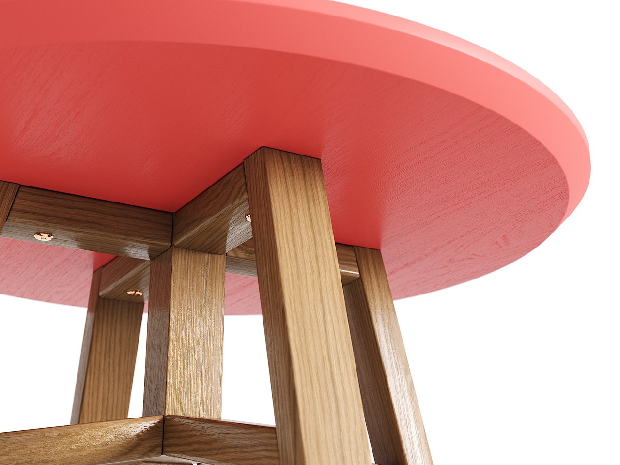 Приставной столик круглый натуральный дуб, коралловый 55 см Mack THE IDEA  210071 Бежевый  - Вид №1