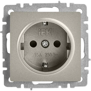 Розетка встраиваемая IEK Brite РС14-1-0-БрС с заземлением со шторками цвет сталь