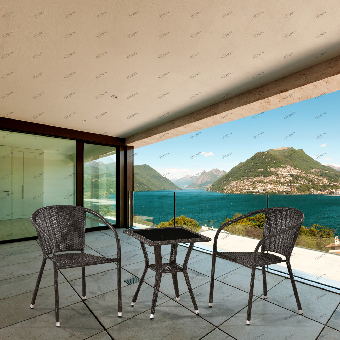 Мебель садовая, столик и стулья коричневые на 2 персоны Note AFINA  130487 Коричневый 