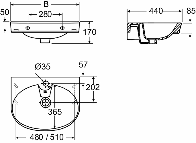1166601101 Подвесная раковина настенная прямоугольная IDO Glow - Вид №1