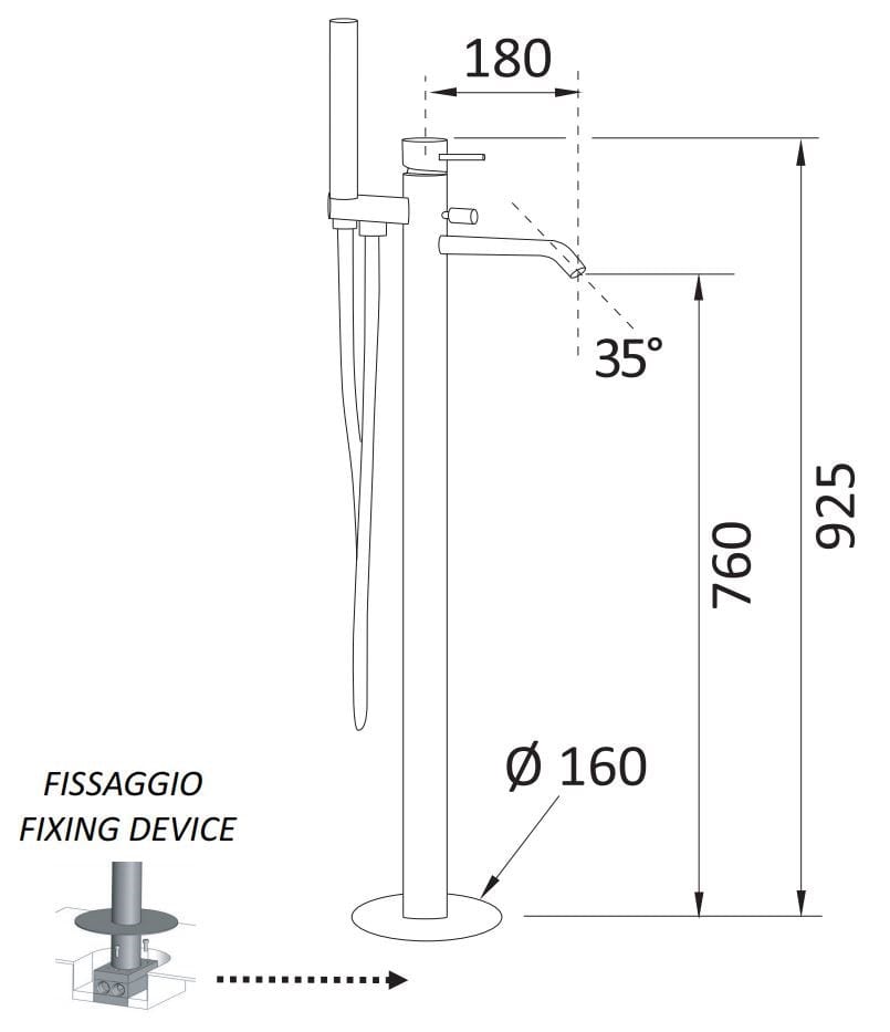 Латунная однорычажная напольная ванна с ручным душем Rubinetterie Mariani Ultraminimal ARCH-00082321 - Вид №2
