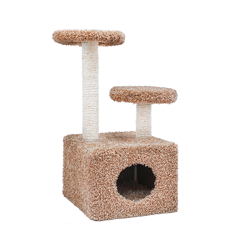 ПР0056215 Когтеточка для кошек Домик с двумя площадками 37х58х76см бежевый ковролиновый Foxie 