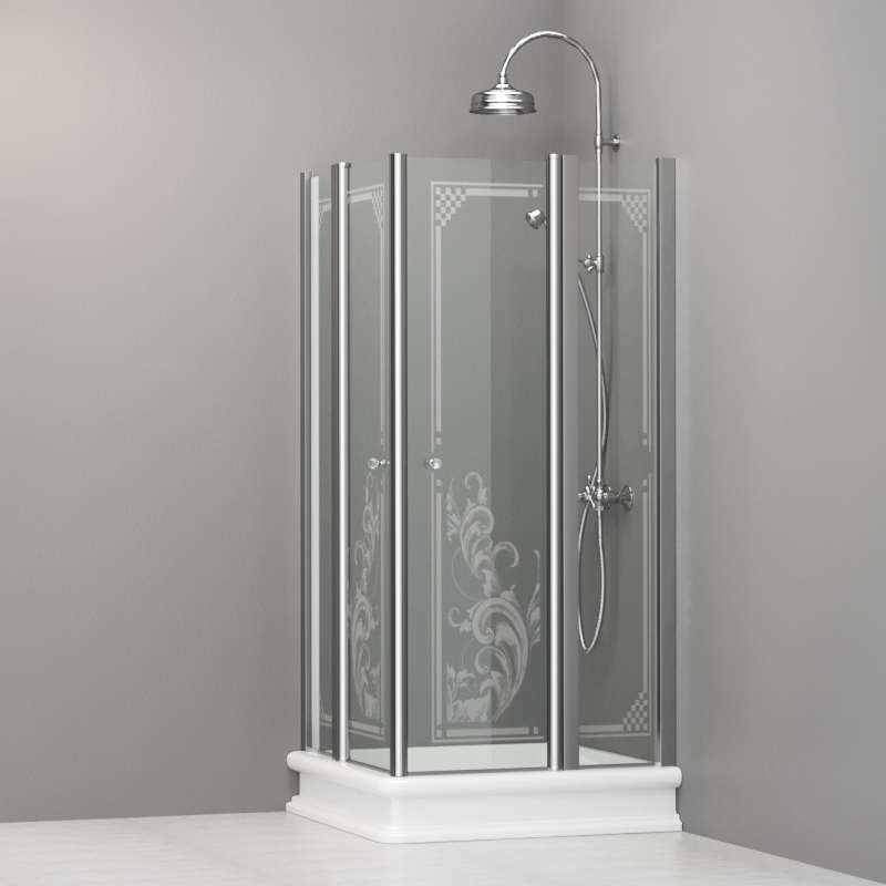 9145N0 Душевая кабинаDX/SX с двумя распашными дверьми и неподвижными элементами для душевого поддона квадрат 90x90, цвет Хромированный Kerasan RETRO Италия 
