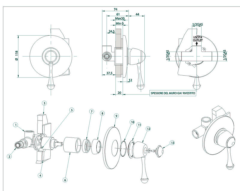 854820JJ00 Смеситель Bandini Antico Santreyd - Вид №1